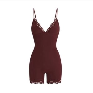 Skims Fits Everybody Lace Triangle Bodysuit, Oxblood, Small And XL
